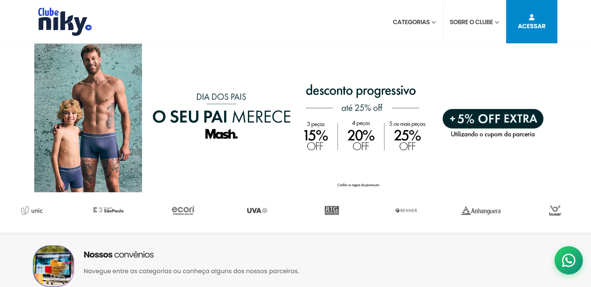 Home do site do Clube Niky com ofertas e parceiros